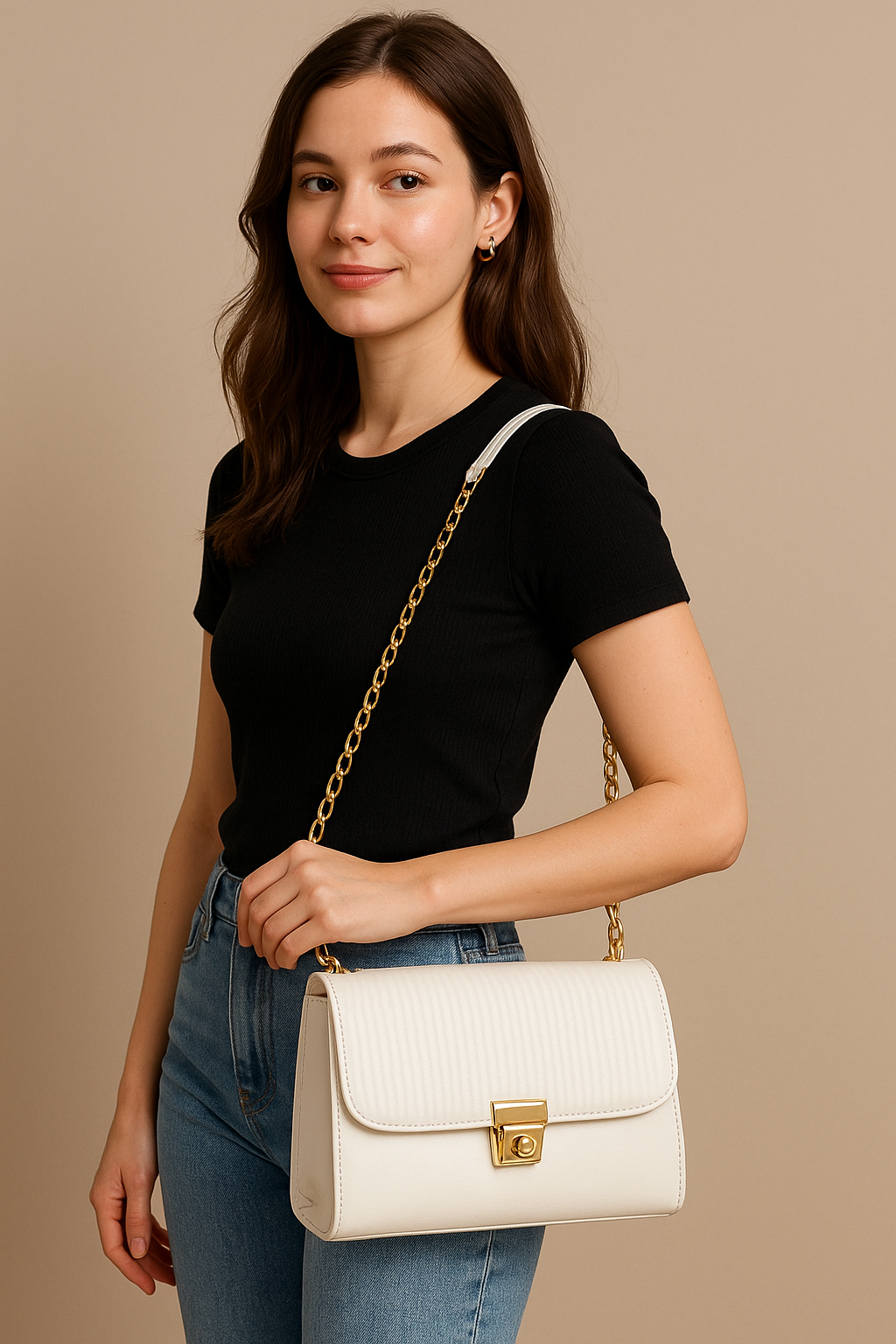 Leather Plain Top Handle Shoulder Bag